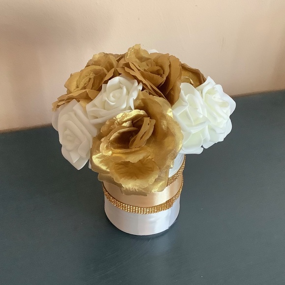 Golden Rose centerpiece with satin and rhinestone ribbon…you pick colors - Picture 4 of 10